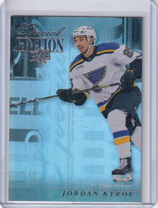 Hockey trading card of Jordan Kyrou in action from Upper Deck Series 1 Special Edition