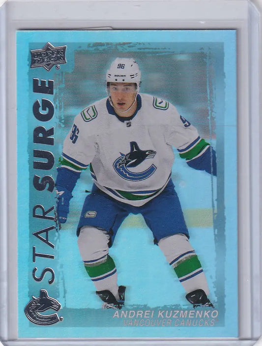 Hockey trading card of Andrei Kuzmenko Vancouver Canucks from Upper Deck Series 1