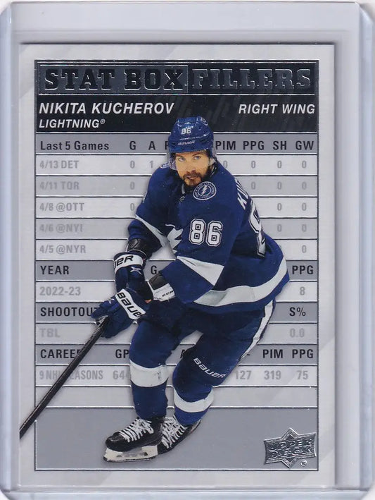 Hockey trading card of Nikita Kucherov Lightning from Upper Deck Series Stat Box Filler