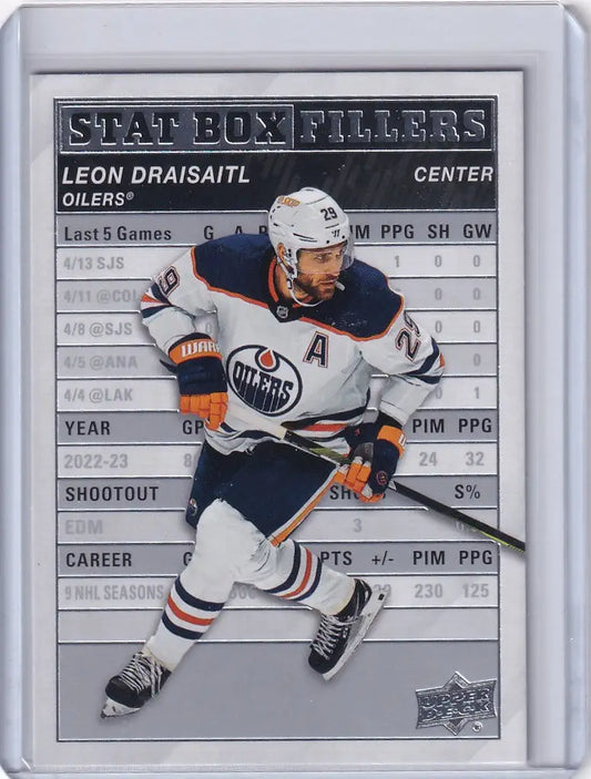 Hockey trading card of Leon Draisaitl in action from Upper Deck Series Stat Box Filler