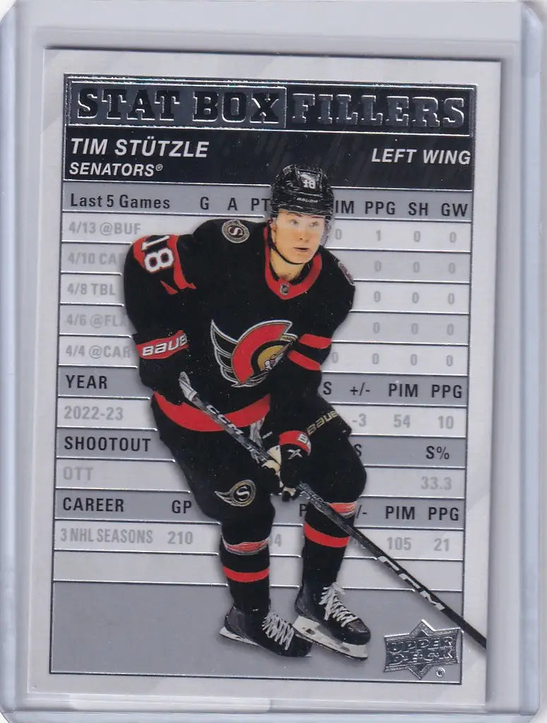 Hockey trading card of Tim Stutzle in Ottawa Senators uniform from Upper Deck Series