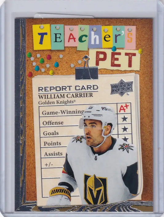 Hockey trading card featuring William Carrier stats from Upper Deck Series 1 Teachers Pet