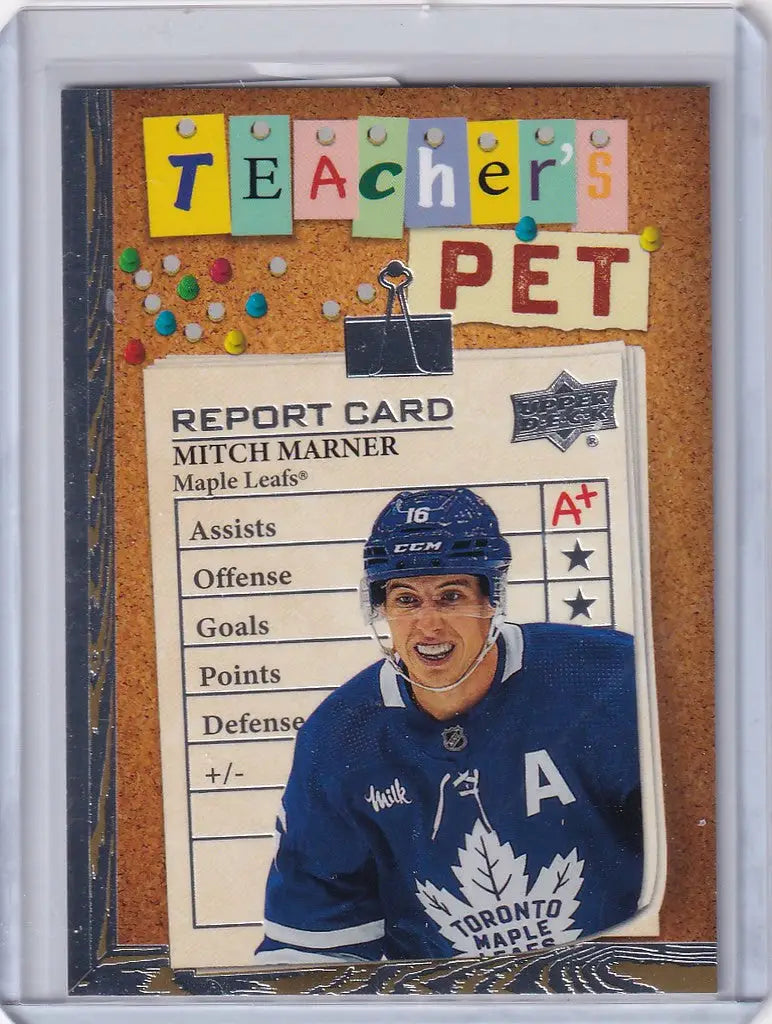 Hockey trading card of Mitch Marner Toronto Maple Leafs from Upper Deck Series Teachers Pet theme