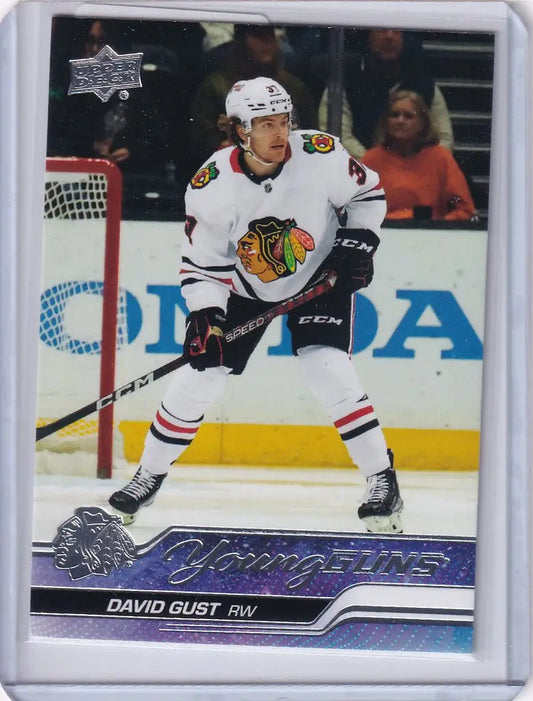 Hockey trading card of David Gust from Upper Deck Series featuring Chicago Blackhawks player