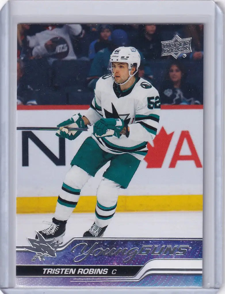 Hockey trading card of Tristen Robins, San Jose Sharks, from Upper Deck Series 1