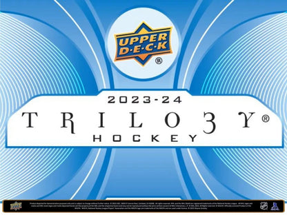 Upper Deck Trilogy Hockey 2023-24 logo with blue wave patterns for Hobby Box base set