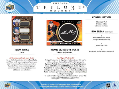 Upper Deck 2023-24 Trilogy Hockey Hobby Box with Auto Parallel and Base Set Inserts