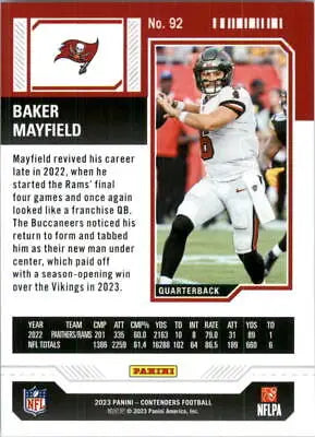 Baker Mayfield 2023 Panini Contenders Game Ticket Red #92 football card for sale