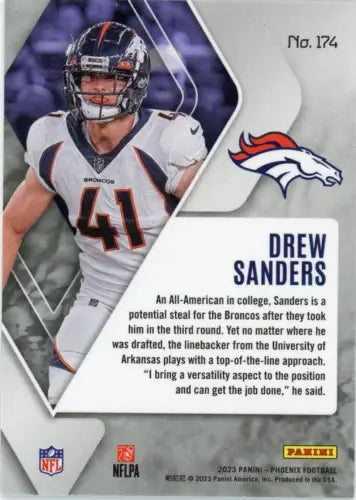 Drew Sanders Denver Broncos football card from 2023 Panini Phoenix Color Burst set