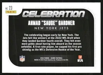 2023 Score Celebration Ahmad Gardner New York Jets Football Card NFL NM-MT