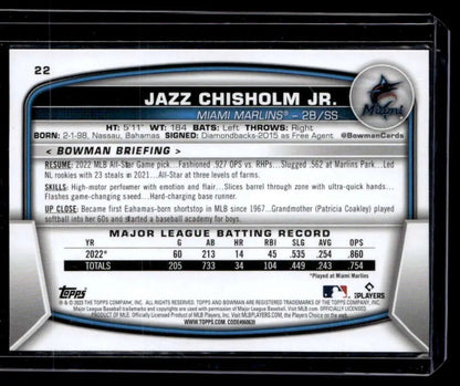 Baseball trading card featuring Jazz Chisholm Jr. statistics, a valuable addition