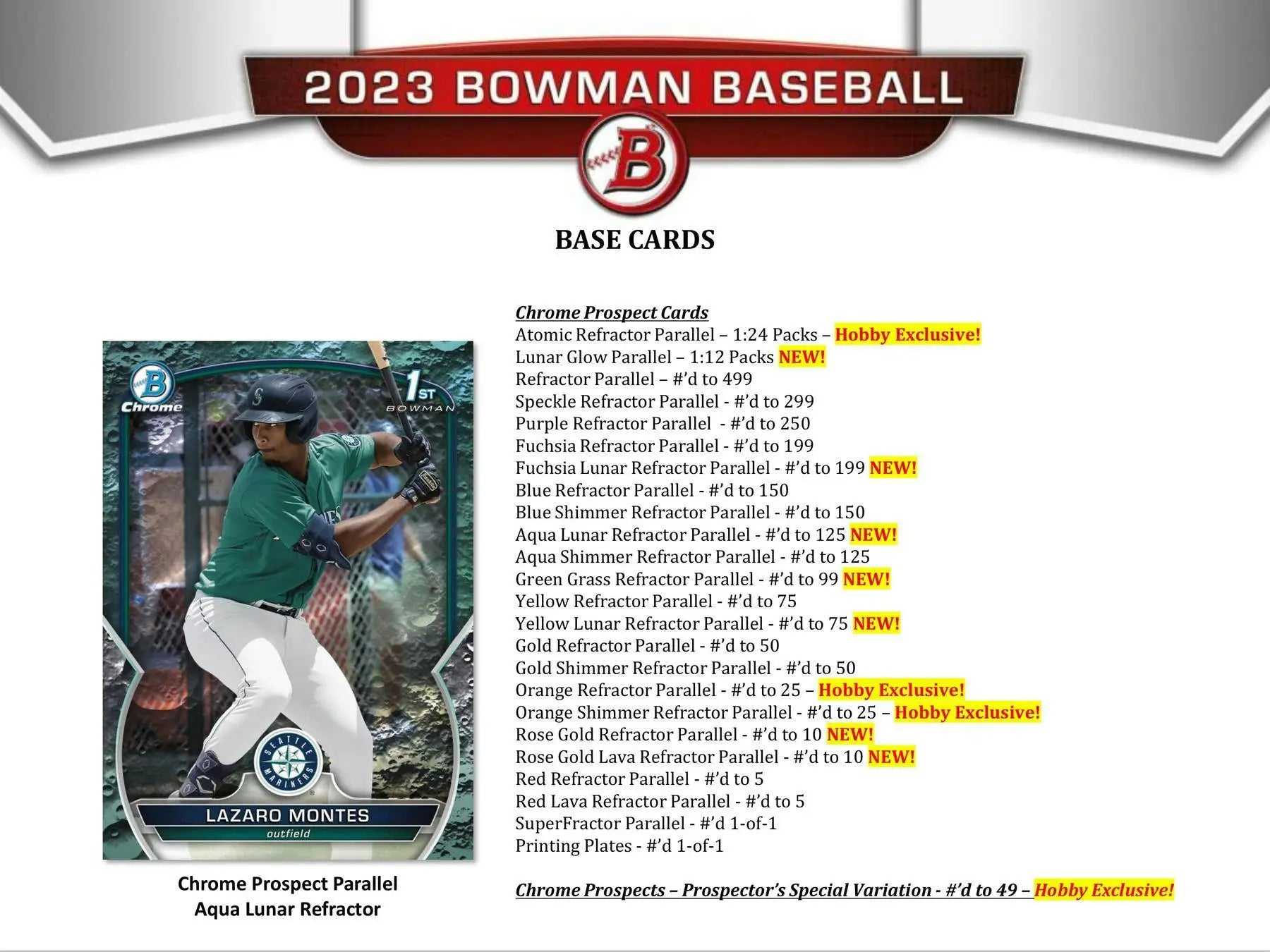 2023 Bowman Baseball trading card of Seattle Mariners player in teal uniform, hobby exclusive