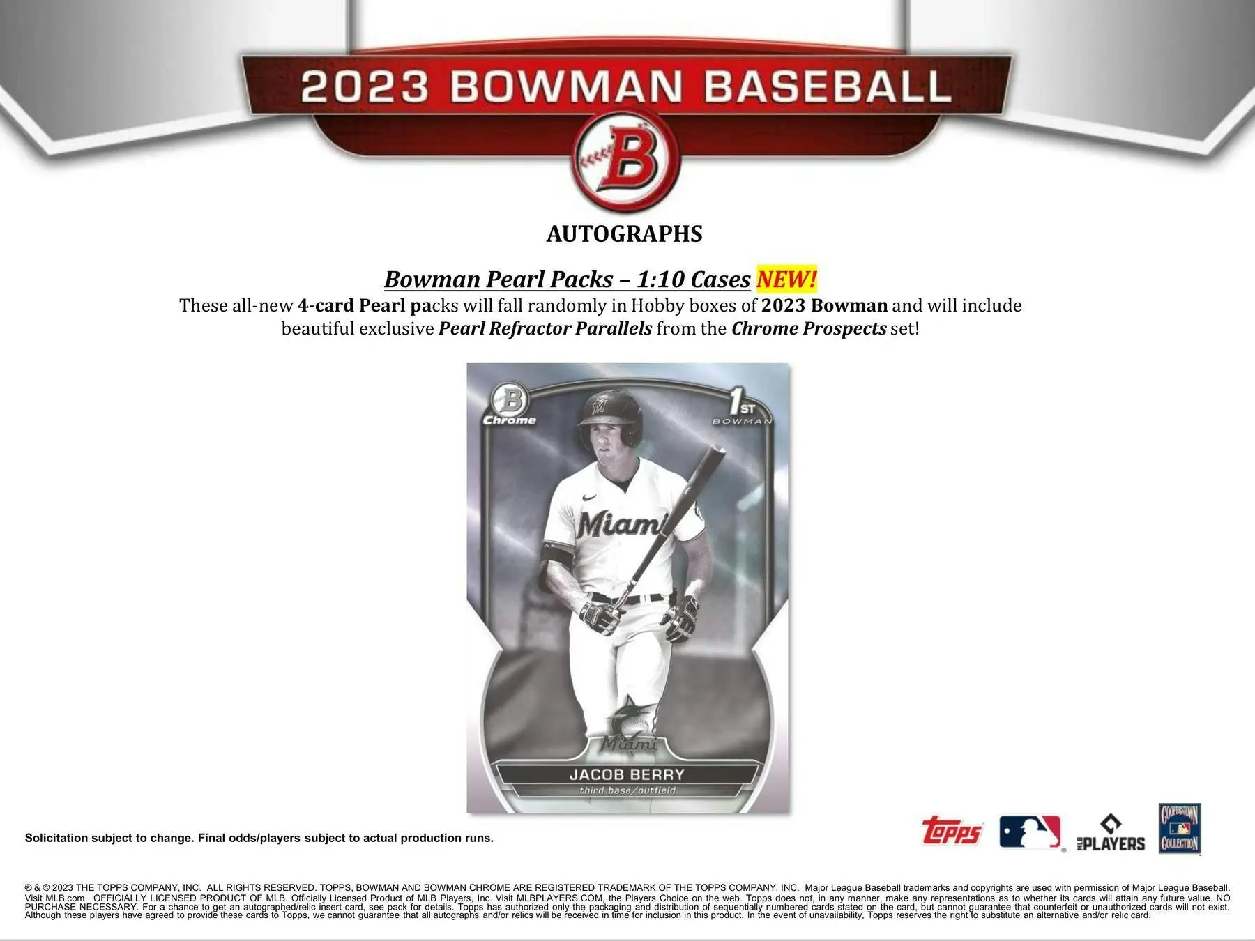 2023 Bowman Baseball card of Miami Marlins player in white uniform hobby exclusive