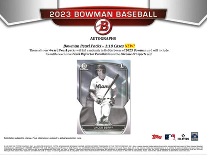 2023 Bowman Baseball card of Miami Marlins player in white uniform hobby exclusive