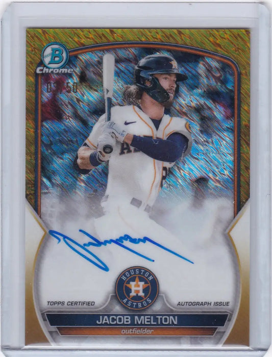 Signed 2023 Bowman Chrome Jacob Melton Gold Auto 3/50 Houston Astros baseball card