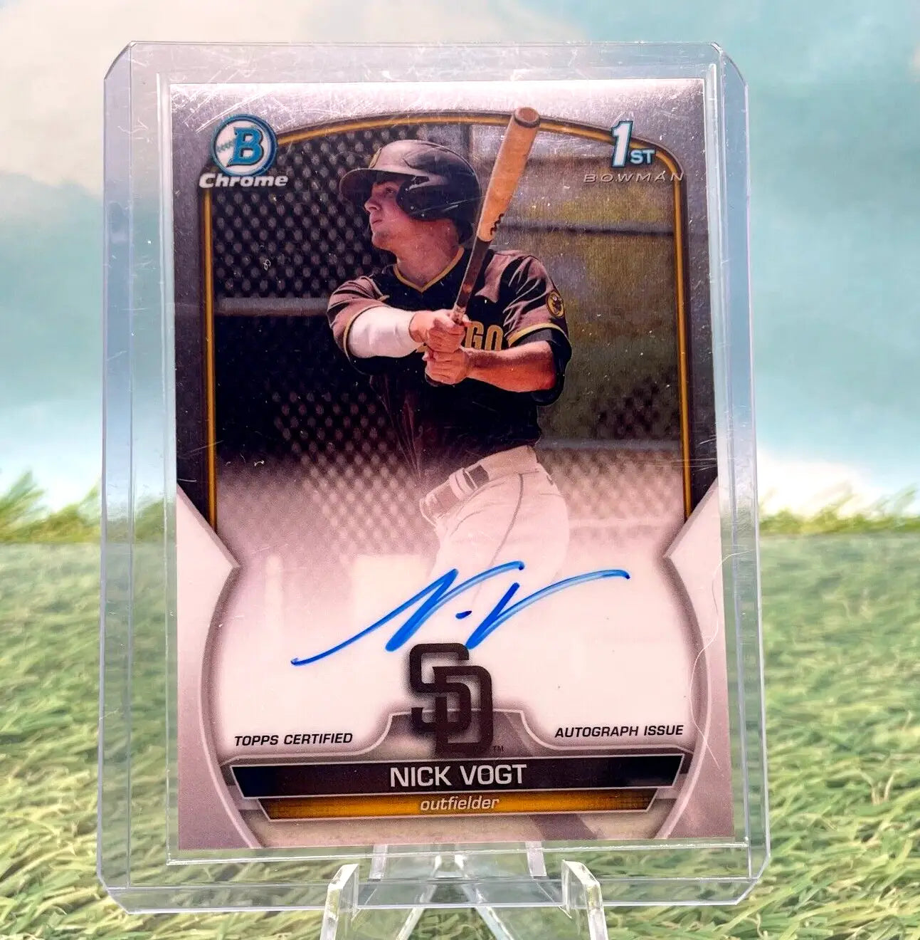 Nick Vogt autographed baseball card from 2023 Bowman First Chrome San Diego Padres prospect auto