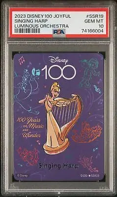 Graded Disney 100 trading card featuring Joyful Orchestra Singing Harp #SSR19 PSA 10