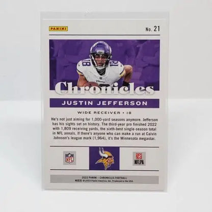 2023 Chronicles NFL Football Base Card of Justin Jefferson, Minnesota Vikings Wide Receiver