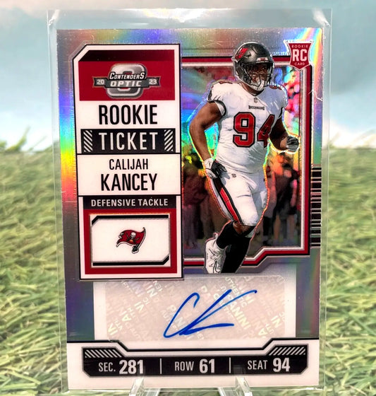 Calijah Kancey Silver Prizm Rookie Ticket Auto card from 2023 Contenders Optic Buccaneers