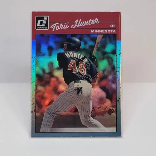 Holographic retro red foil baseball card of Tori Hunter, Minnesota Twins number 48