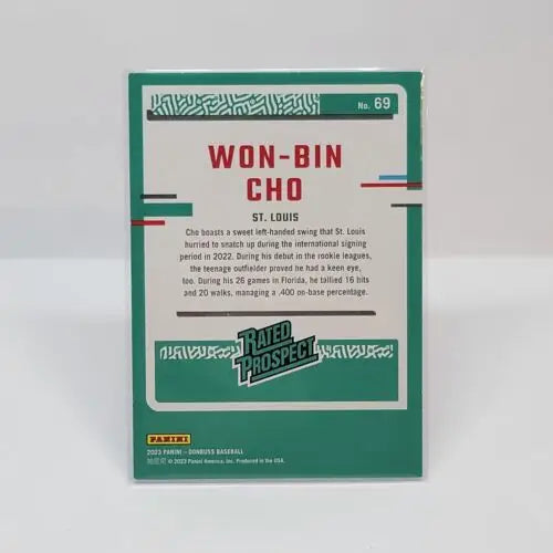 Baseball trading card back featuring Won-Bin Cho from Donruss Baseball Rated Prospects