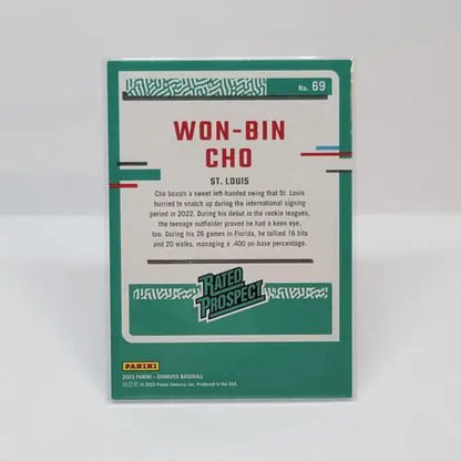 Baseball trading card back featuring Won-Bin Cho from Donruss Baseball Rated Prospects