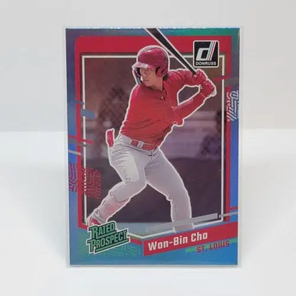 Baseball trading card of Won-Bin Cho in red uniform for Donruss Baseball Rated Prospects