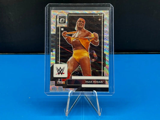 Panini Chronicles Donruss Optic Silver Wave trading card of Hulk Hogan in yellow attire