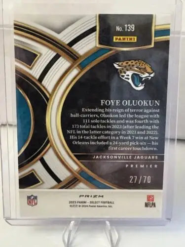 Foye Oluokun football card from 2023 Jacksonville Jaguars Dragon Scale collection