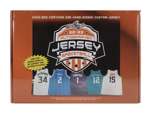 Box containing a hand-signed Leaf autographed basketball jersey for collectors