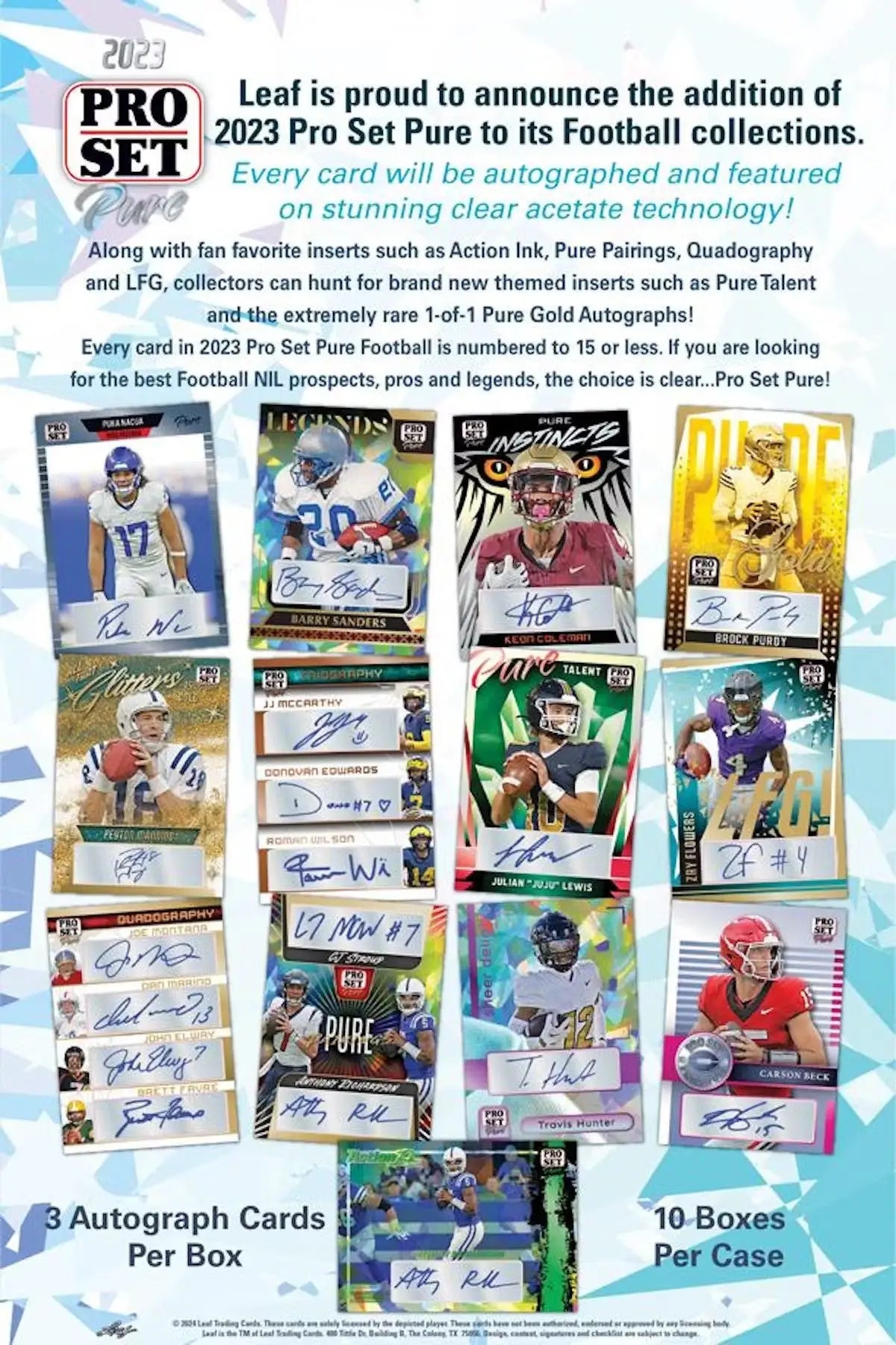 2023 Leaf Pro Set Pure Football Hobby Box with autographed cards from Pro Set Pure collection