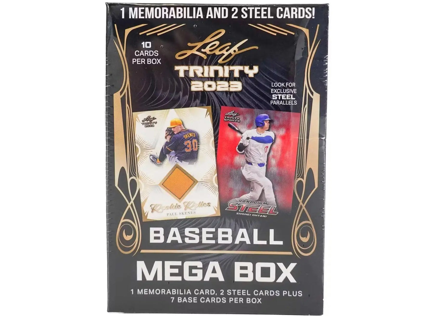 2023 Leaf Trinity Baseball Mega Box with rookie relics and steel cards trading cards