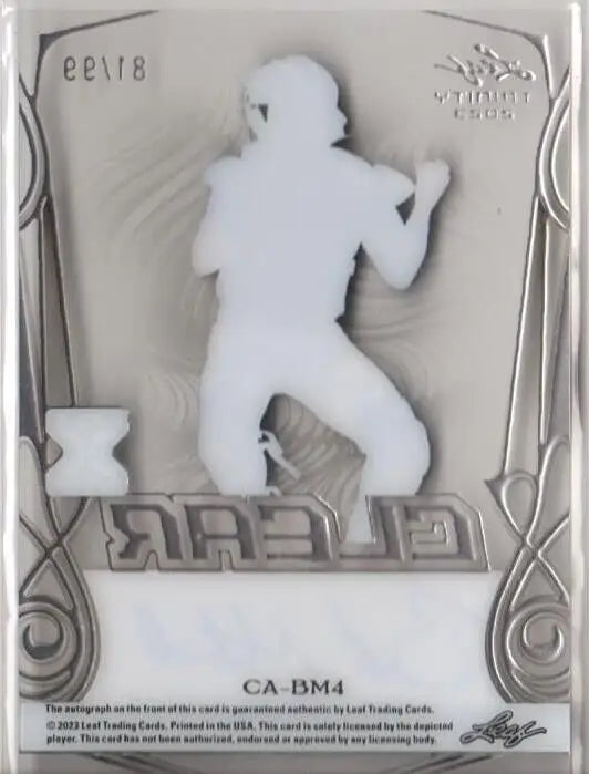 White silhouette of a football player on a silver trading card featuring Clear Blake Mitchell