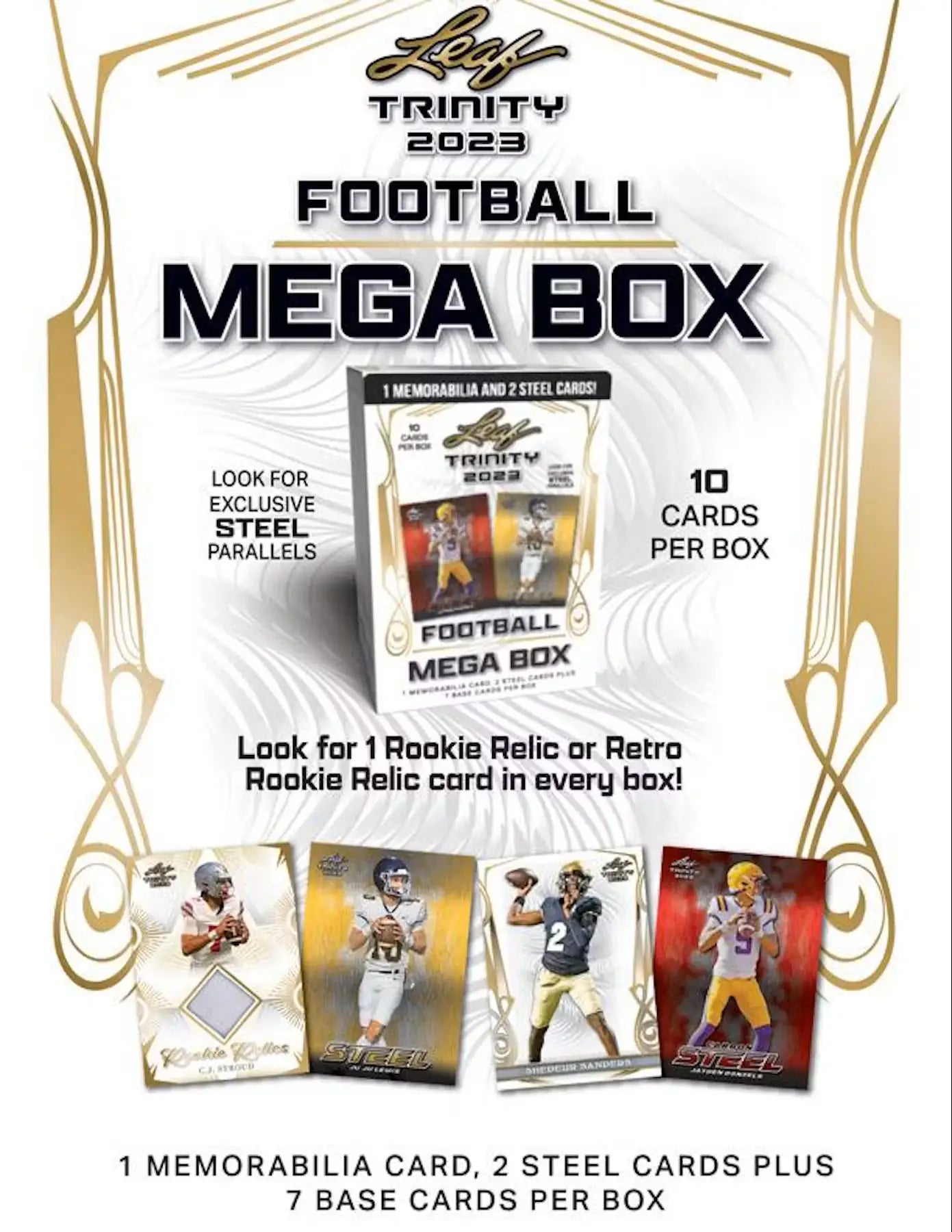 2023 Leaf Trinity Football Mega Box with rookie relic and trading cards collection