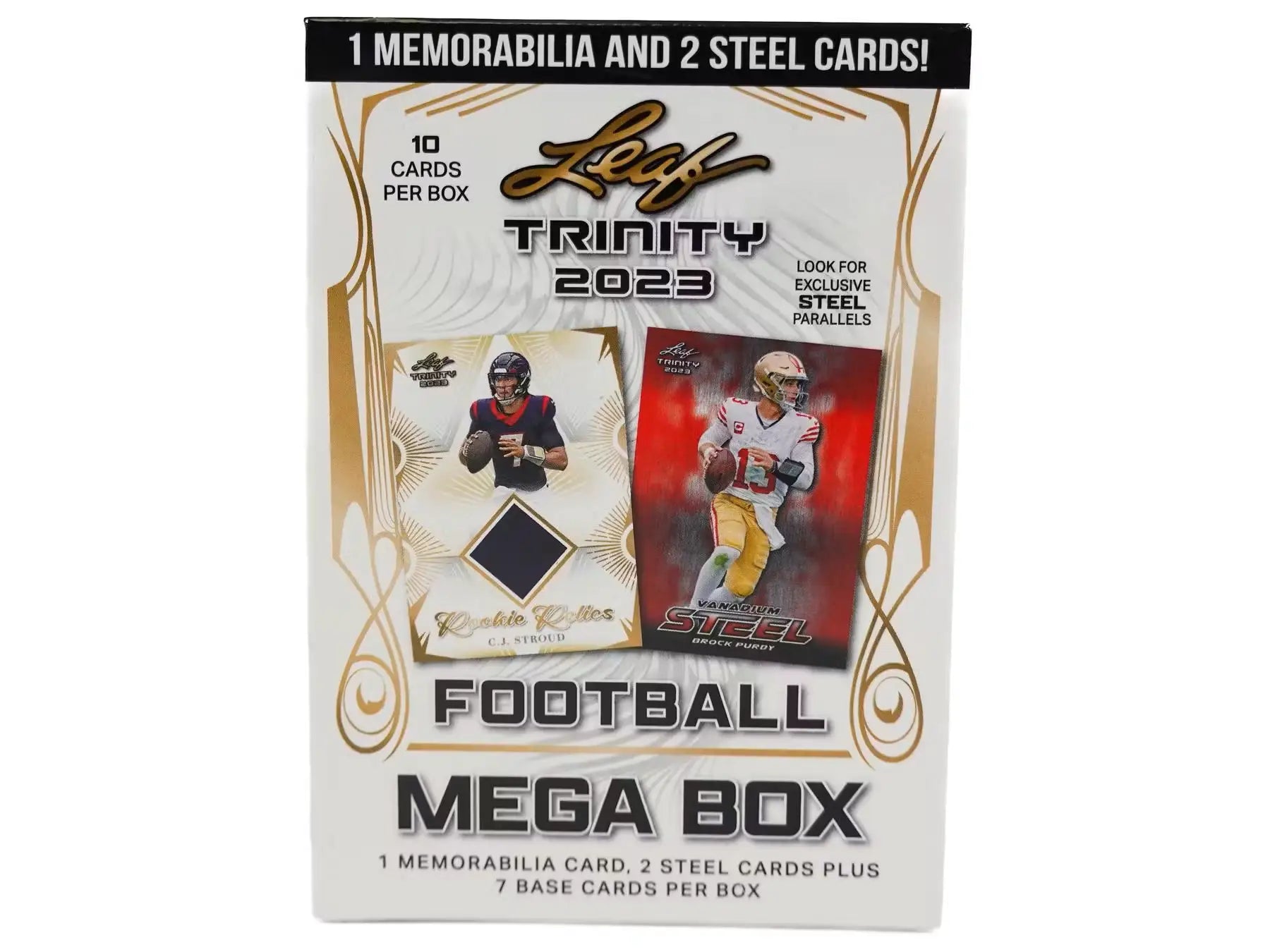 2023 Leaf Trinity Football Mega Box with memorabilia and steel cards for trading card collectors