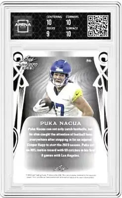 Graded Puka Nacua football card from 2023 Leaf Trinity Megabox AC 9.5