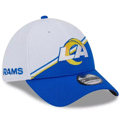 Los Angeles Rams 2023 New Era 39THIRTY On-Field Flex Cap for fans in Los Angeles