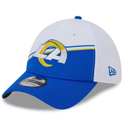 Blue and white Los Angeles Rams baseball cap from the 2023 New Era collection