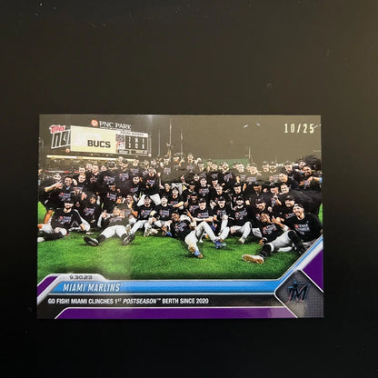 2023 MLB Topps Now Miami Marlins Clinch Playoffs /25 Purple #947 Baseball Card