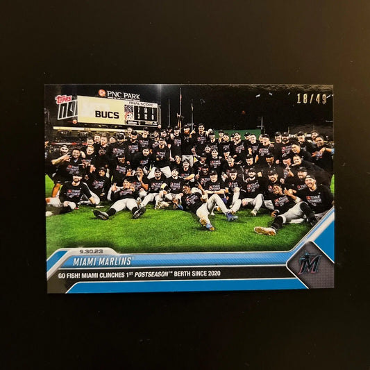 2023 MLB Topps Now Miami Marlins Clinch Playoffs Blue #947 Baseball Card