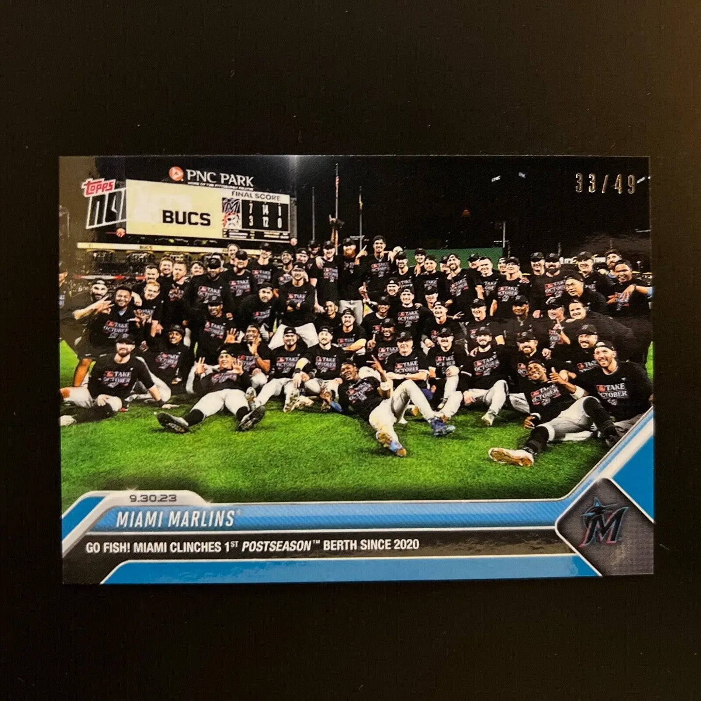 2023 MLB Topps Now Miami Marlins Clinch Playoffs /49 Blue #947 Baseball Card C