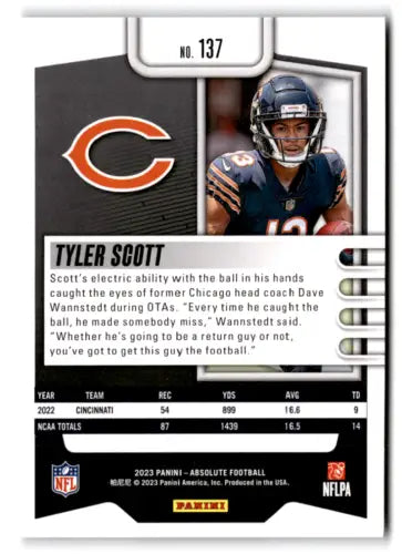 Tyler Scott football card from 2023 Panini Absolute featuring original gloss design