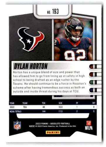 Dylan Horton football card from 2023 Panini Absolute with original gloss finish