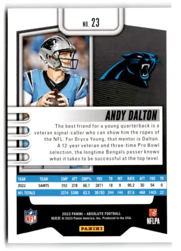 2023 Panini Absolute #23 Andy Dalton Football Card with Original Gloss Finish