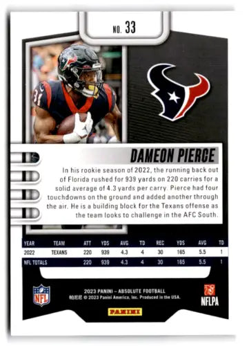 Dameon Pierce football card from 2023 Panini Absolute with original gloss finish