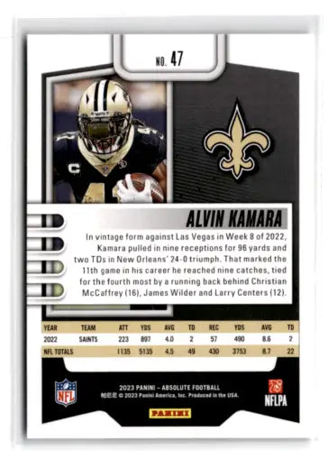 2023 Panini Absolute #47 Alvin Kamara football card with original gloss, NM-MT condition