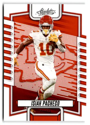 Isiah Pacheco football card from 2023 Panini Absolute with original gloss finish