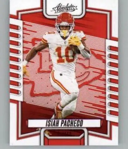 Isiah Pacheco football card from 2023 Panini Absolute featuring original gloss finish