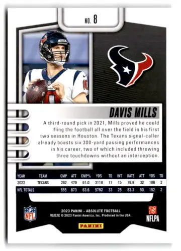 Davis Mills football card from 2023 Panini Absolute with original gloss finish