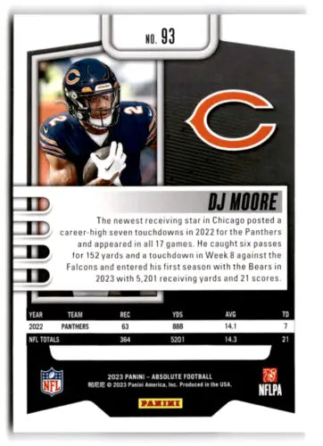 DJ Moore 2023 Panini Absolute football card with original gloss, Bears ID:67738